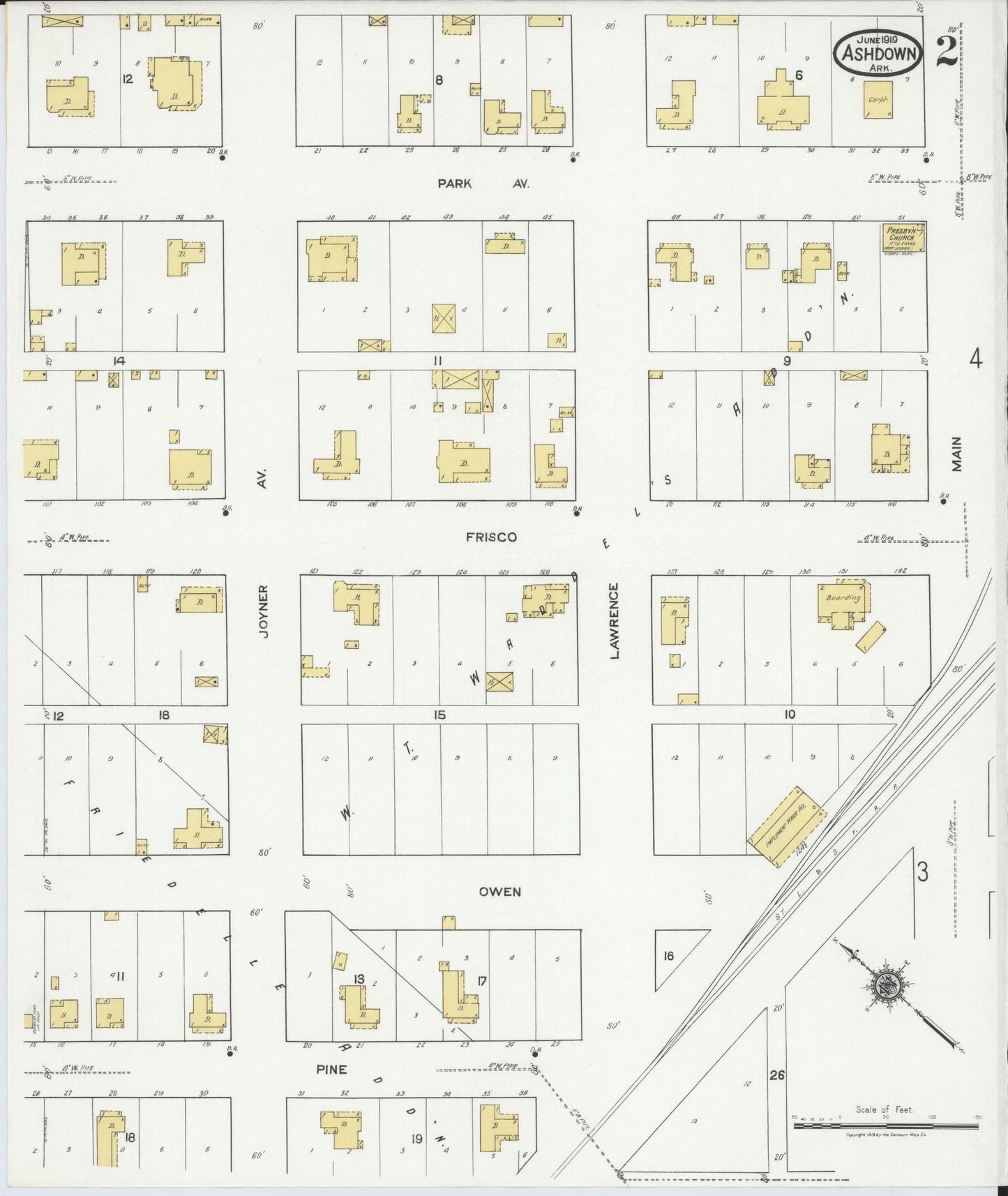 Sanborn Fire Insurance Map from Ashdown, Little River County, Arkansas (1919), Sheet #0002 - Historic Sanborn Fire Insurance Map Print, vintage old map wall art, antique decor, genealogy gift, Arkansas Arkansas map