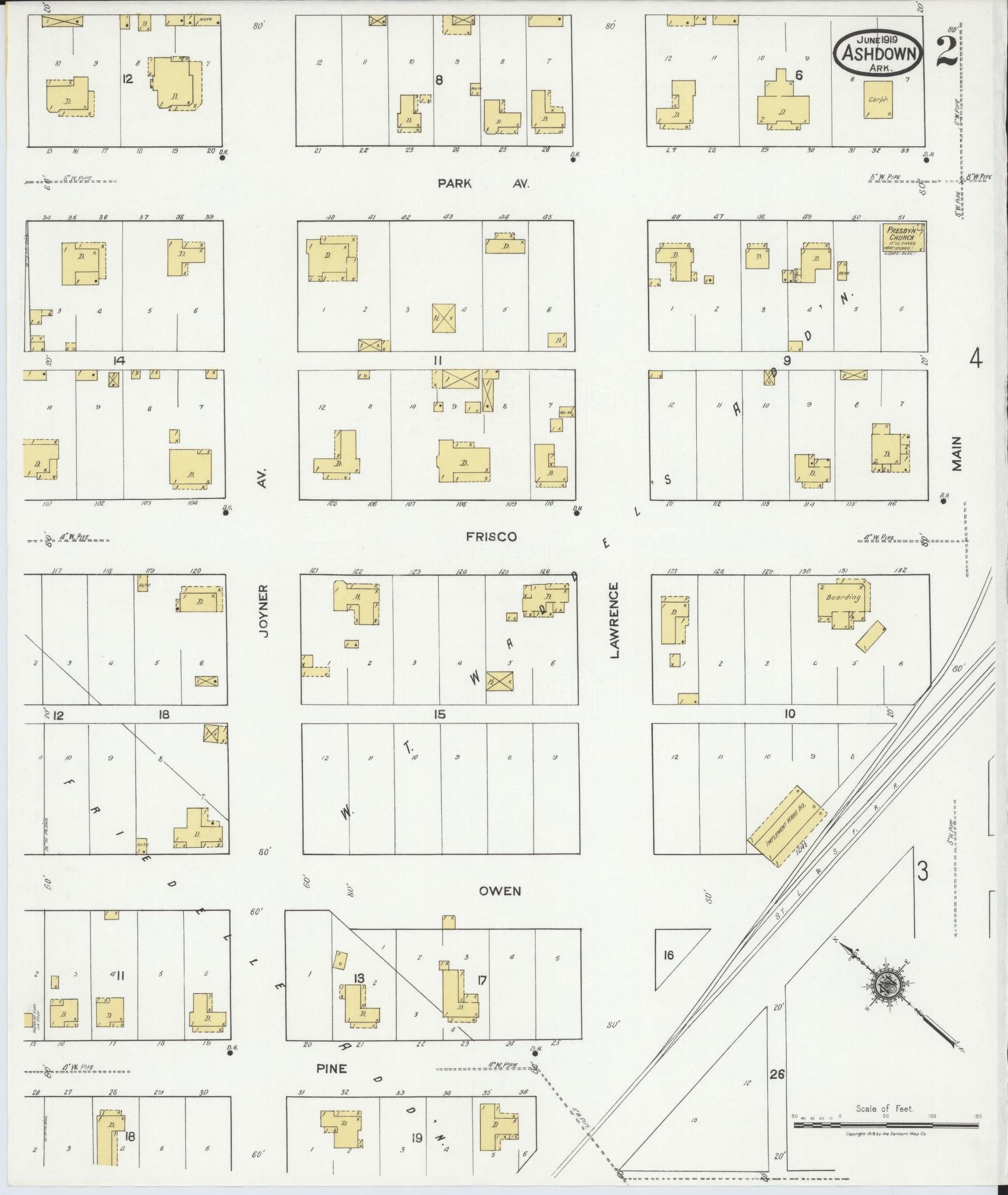 Sanborn Fire Insurance Map from Ashdown, Little River County, Arkansas (1919), Sheet #0002 - Historic Sanborn Fire Insurance Map Print, vintage old map wall art, antique decor, genealogy gift, Arkansas Arkansas map