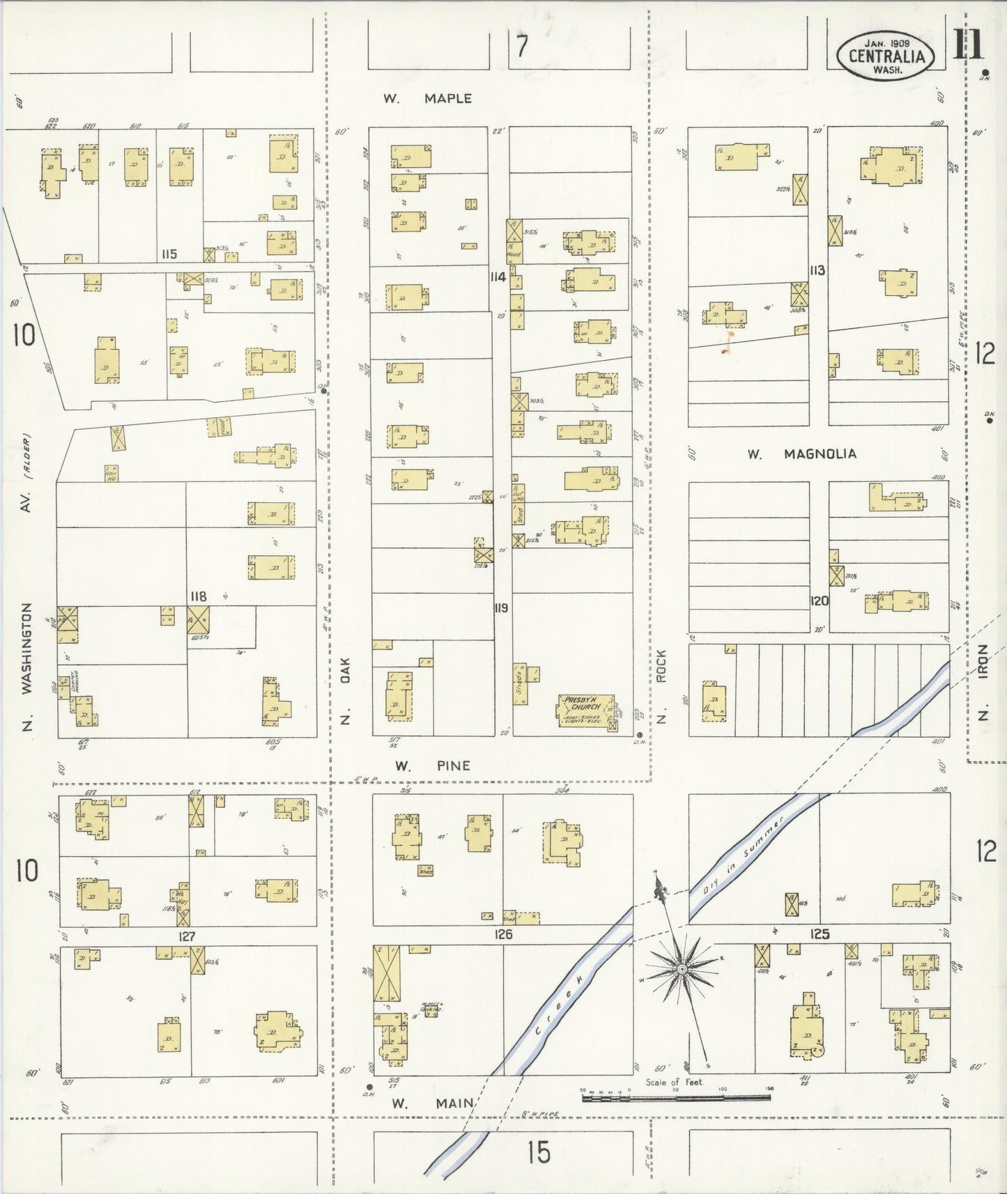 Sanborn Fire Insurance Map from Centralia, Lewis County, Washington (1909), Sheet #0011 - Complete Map Set gallery image, historic Sanborn map, vintage wall art, Washington Washington