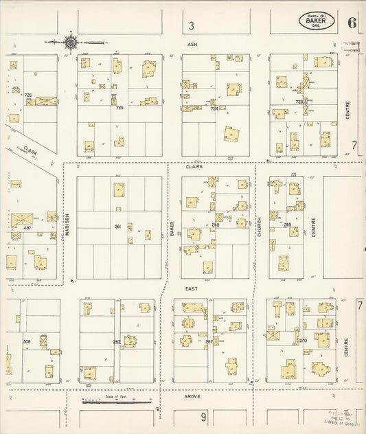Sanborn Fire Insurance Map from Baker, Baker County, Oregon (1911), Sheet #0006 - Historic Sanborn Fire Insurance Map Print, vintage old map wall art, antique decor, genealogy gift, Oregon Oregon map