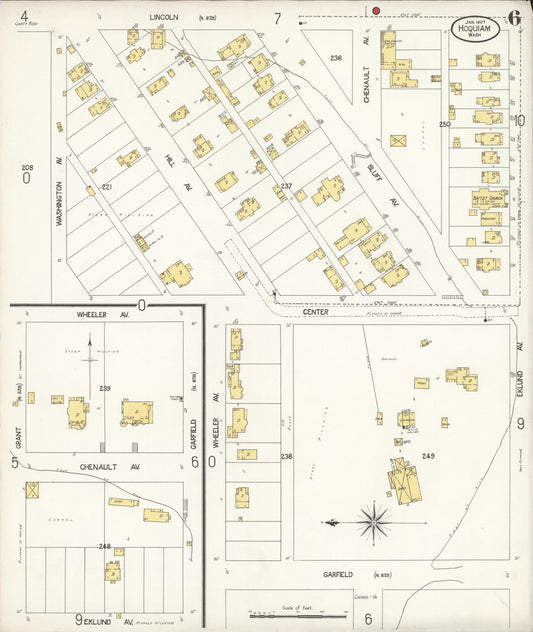 Sanborn Fire Insurance Map from Hoquiam, Grays Harbor County, Washington (1907), Sheet #0006 - Historic Sanborn Fire Insurance Map Print, vintage old map wall art, antique decor, genealogy gift, Washington Washington map
