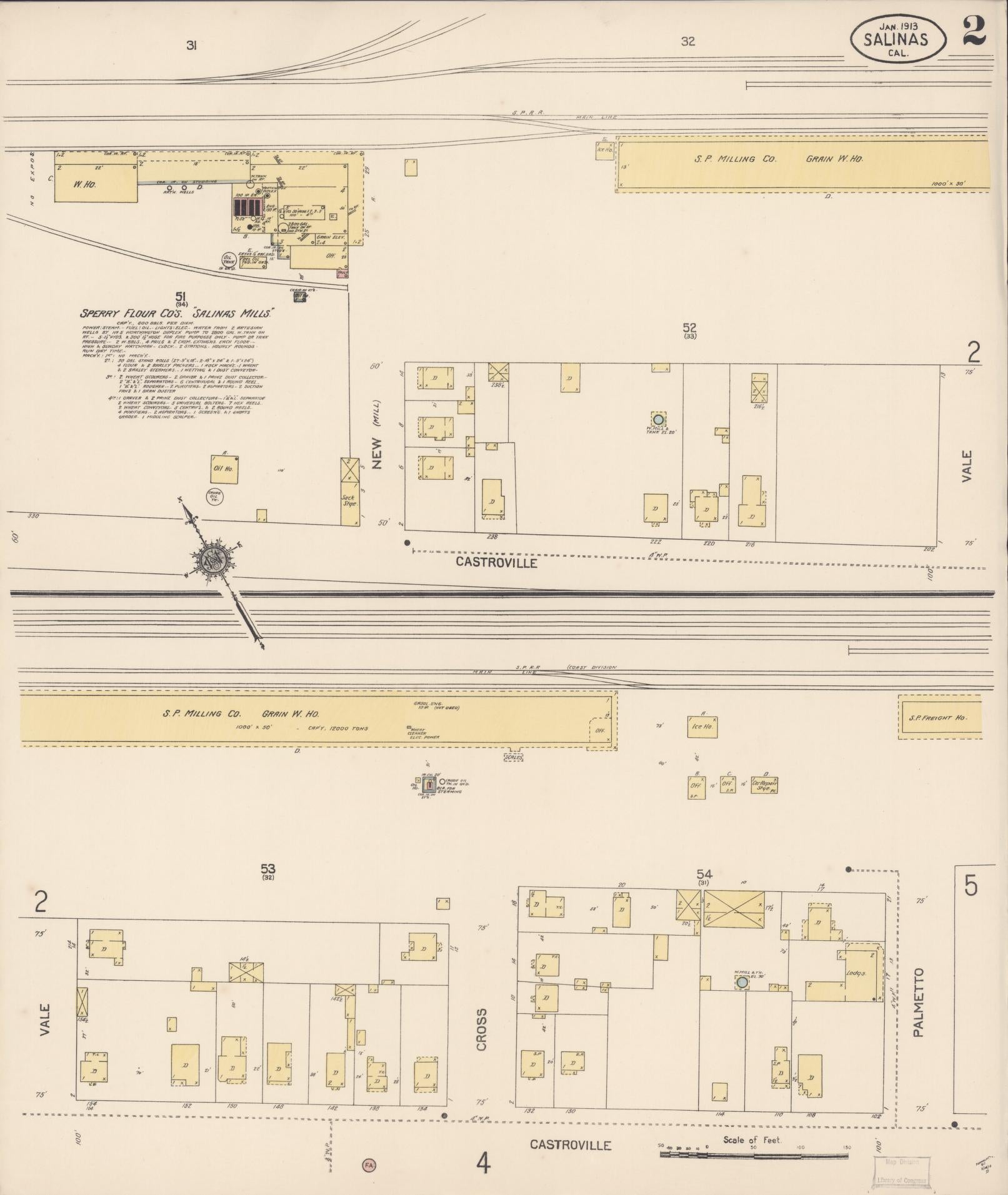 Sanborn Fire Insurance Map from Salinas, Monterey County, California (1913), Sheet #0002 - Complete Map Set gallery image, historic Sanborn map, vintage wall art, California California