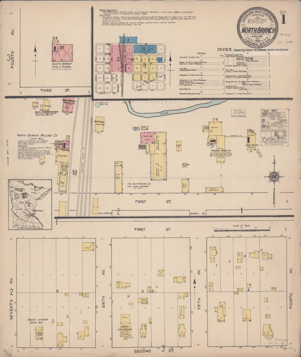 Sanborn Fire Insurance Map from North Branch, Chisago County, Minnesota (1922), Sheet #0001 - Complete Map Set gallery image, historic Sanborn map, vintage wall art, Minnesota Minnesota