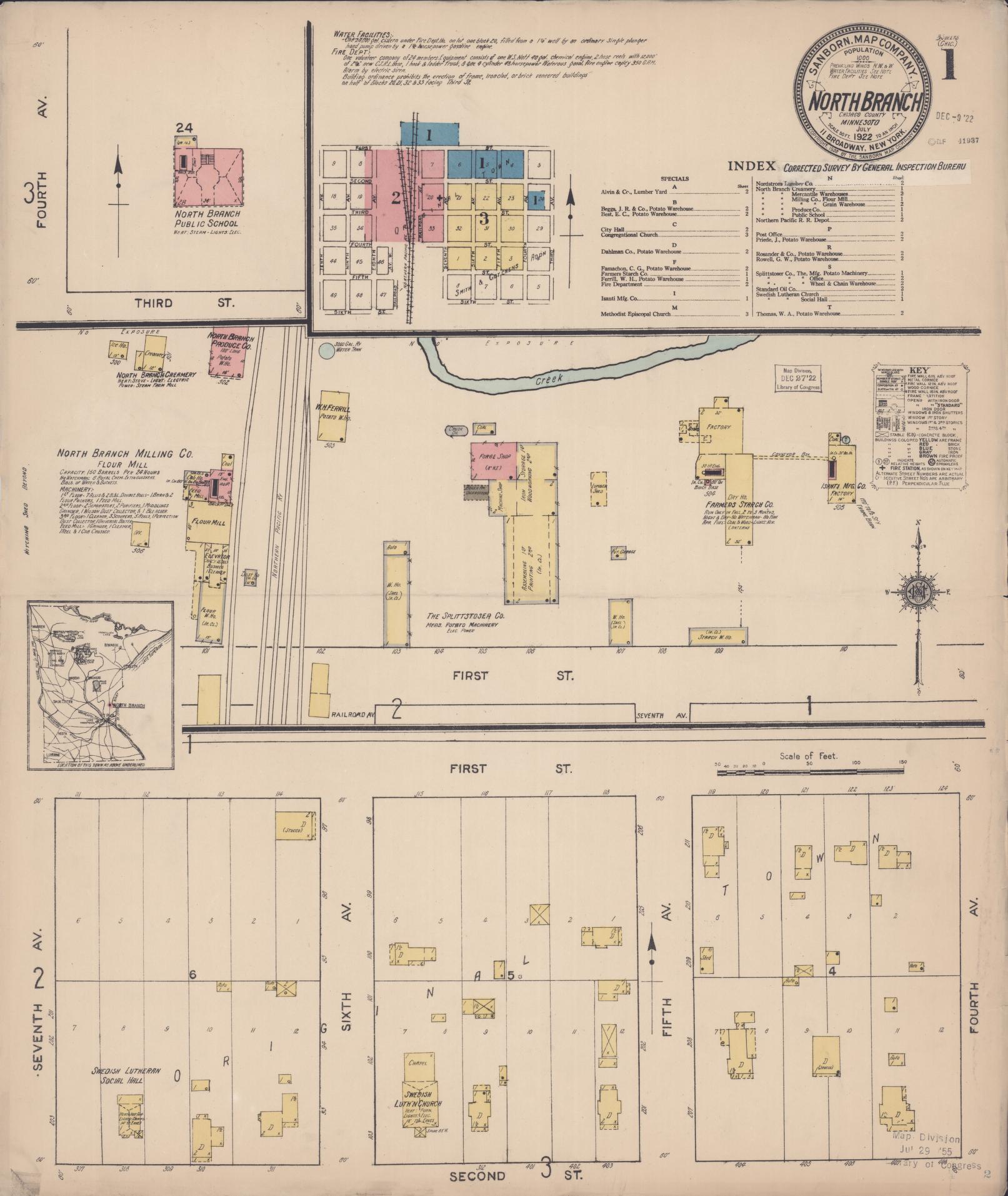 Sanborn Fire Insurance Map from North Branch, Chisago County, Minnesota (1922), Sheet #0001 - Complete Map Set gallery image, historic Sanborn map, vintage wall art, Minnesota Minnesota