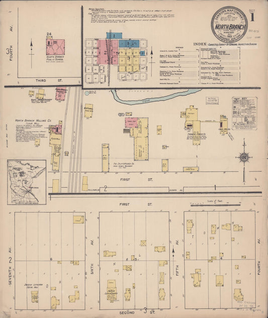Sanborn Fire Insurance Map from North Branch, Chisago County, Minnesota (1922), Sheet #0001 - Complete Map Set gallery image, historic Sanborn map, vintage wall art, Minnesota Minnesota