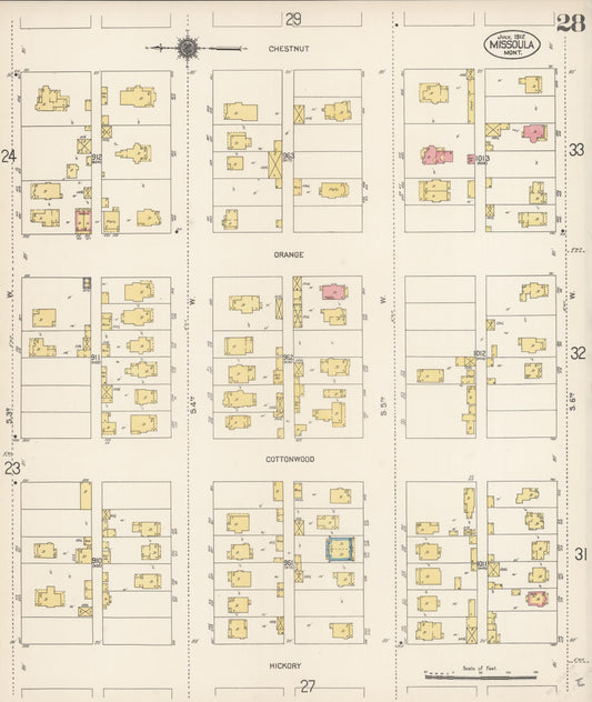 Sanborn Fire Insurance Map from Missoula, Missoula County, Montana (1912), Sheet #0028 - Historic Sanborn Fire Insurance Map Print, vintage old map wall art, antique decor, genealogy gift, Montana Montana map