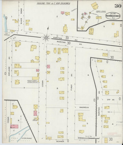 Sanborn Fire Insurance Map from New Brunswick, Middlesex County, New Jersey (1897), Sheet #0030 - Historic Sanborn Fire Insurance Map Print, vintage old map wall art, antique decor, genealogy gift, New Jersey New Jersey map