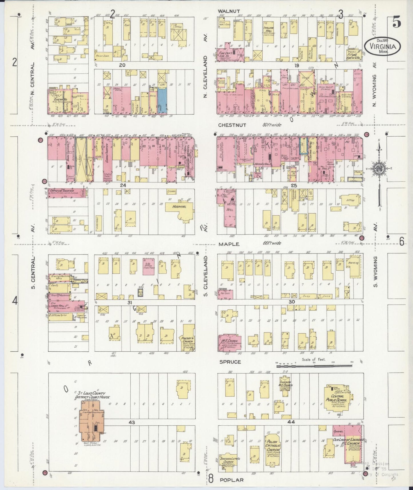 Sanborn Fire Insurance Map from Virginia, Saint Louis County, Minnesota (1910), Sheet #0005 - Complete Map Set gallery image, historic Sanborn map, vintage wall art, Minnesota Minnesota
