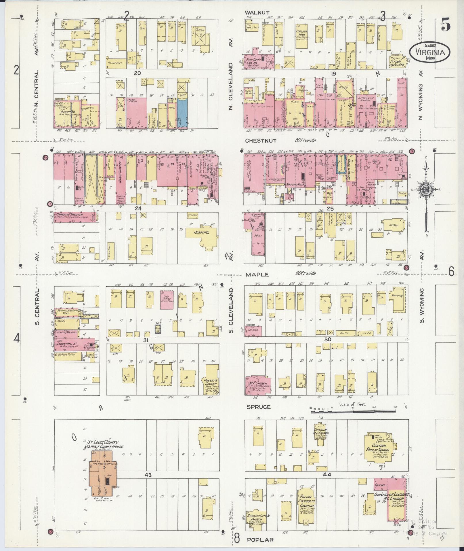 Sanborn Fire Insurance Map from Virginia, Saint Louis County, Minnesota (1910), Sheet #0005 - Complete Map Set gallery image, historic Sanborn map, vintage wall art, Minnesota Minnesota