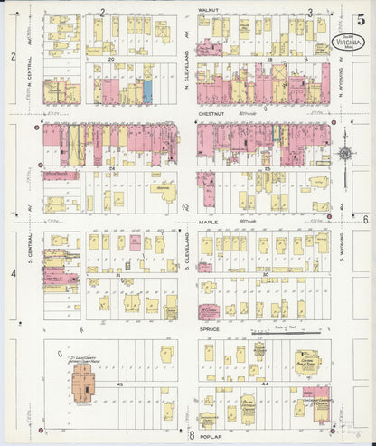Sanborn Fire Insurance Map from Virginia, Saint Louis County, Minnesota (1910), Sheet #0005 - Complete Map Set gallery image, historic Sanborn map, vintage wall art, Minnesota Minnesota