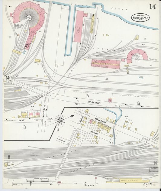 Sanborn Fire Insurance Map from Rensselaer, Rensselaer County, New York (1909), Sheet #0014 - Historic Sanborn Fire Insurance Map Print, vintage old map wall art, antique decor, genealogy gift, New York New York map
