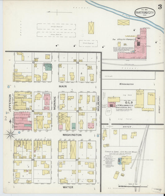 Sanborn Fire Insurance Map from Hartford City, Blackford County, Indiana (1892), Sheet #0003 - Historic Sanborn Fire Insurance Map Print, vintage old map wall art, antique decor, genealogy gift, Indiana Indiana map