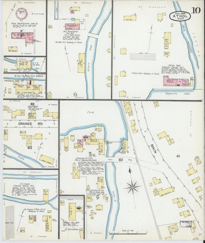Sanborn Fire Insurance Map from Athol, Worcester County, Massachusetts (1892), Sheet #0010 - Historic Sanborn Fire Insurance Map Print, vintage old map wall art, antique decor, genealogy gift, Massachusetts Massachusetts map
