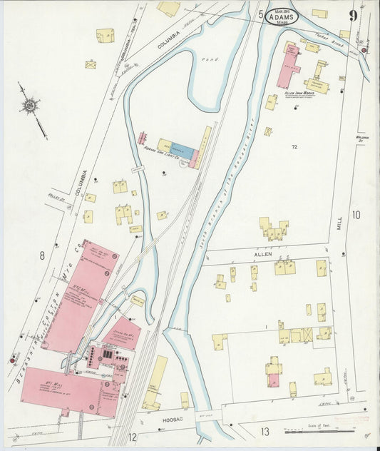 Sanborn Fire Insurance Map from Adams, Berkshire County, Massachusetts (1914), Sheet #0009 - Historic Sanborn Fire Insurance Map Print, vintage old map wall art, antique decor, genealogy gift, Massachusetts Massachusetts map