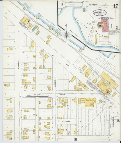 Sanborn Fire Insurance Map from Traverse City, Grand Traverse County, Michigan (1904), Sheet #0017 - Historic Sanborn Fire Insurance Map Print, vintage old map wall art, antique decor, genealogy gift, Michigan Michigan map