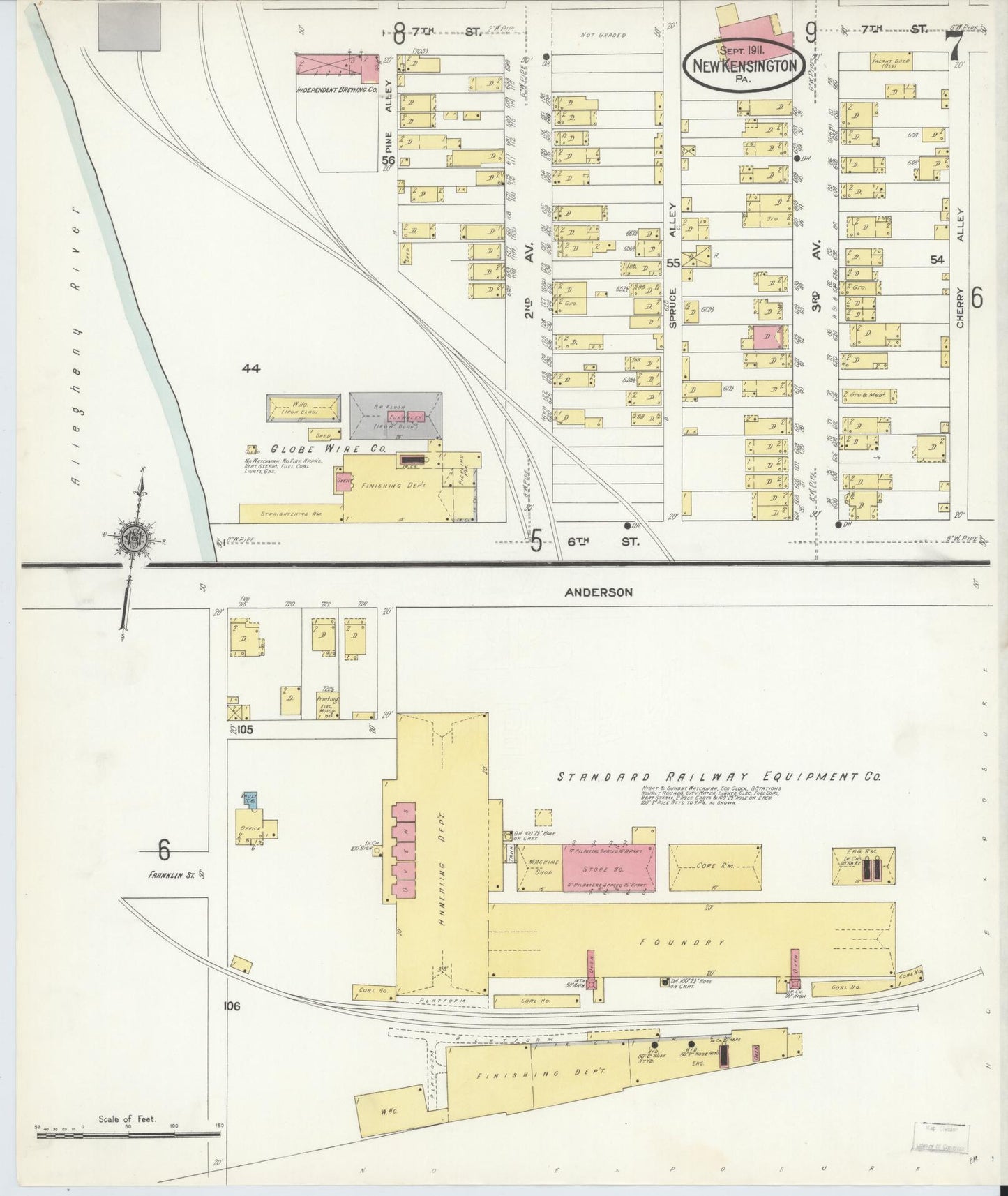Sanborn Fire Insurance Map from New Kensington, Westmoreland County, Pennsylvania (1911), Sheet #0007 - Complete Map Set gallery image, historic Sanborn map, vintage wall art, Pennsylvania Pennsylvania