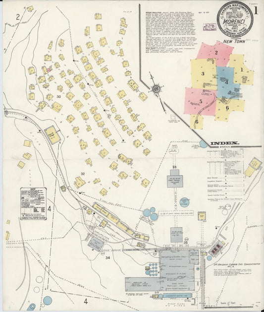 Sanborn Fire Insurance Map from Morenci, Greenlee County, Arizona (1911), Sheet #0001 - Complete Map Set gallery image, historic Sanborn map, vintage wall art, Arizona Arizona