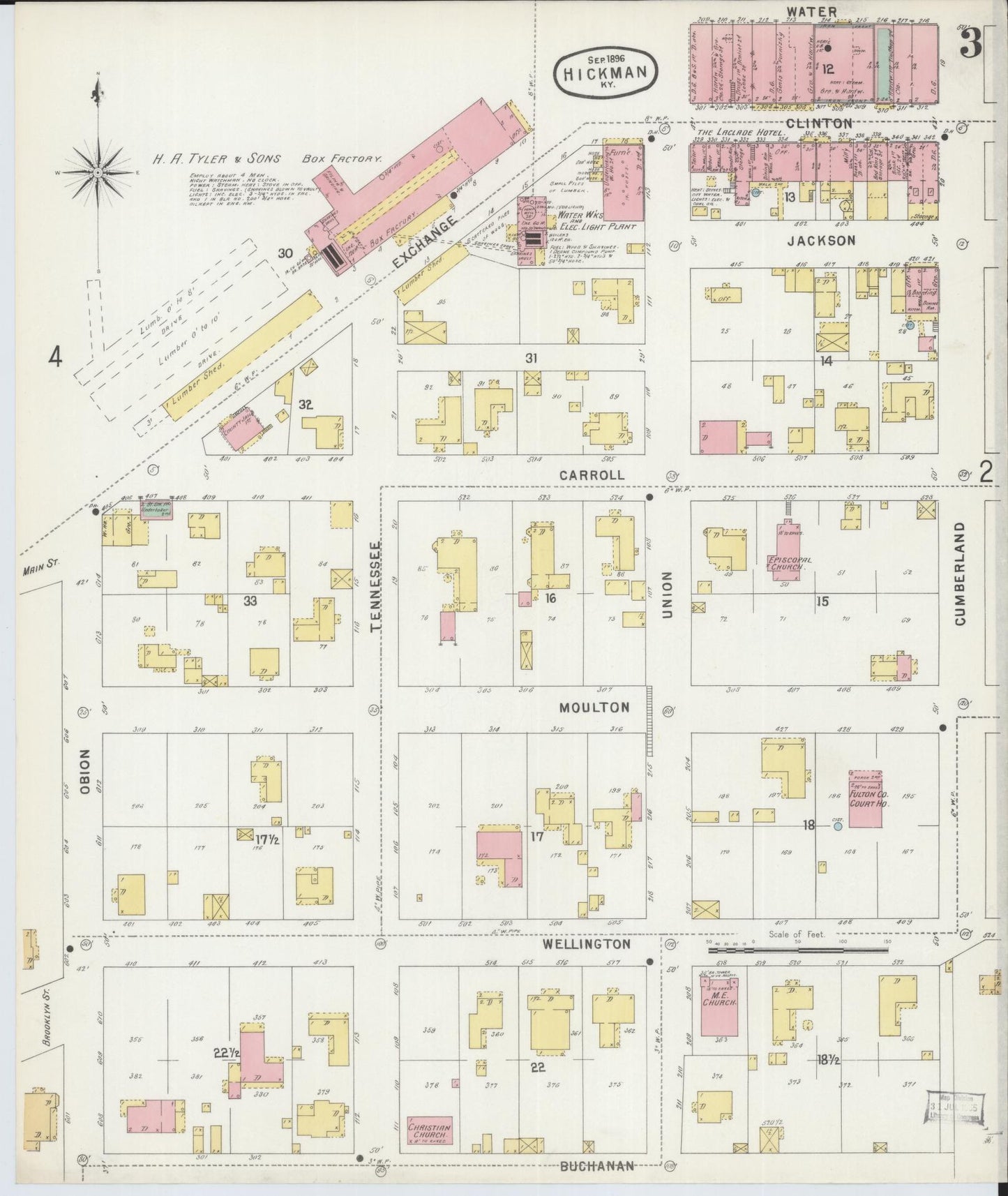 Sanborn Fire Insurance Map from Hickman, Fulton County, Kentucky (1896), Sheet #0003 - Historic Sanborn Fire Insurance Map Print, vintage old map wall art, antique decor, genealogy gift, Kentucky Kentucky map