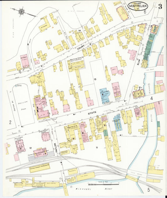 Sanborn Fire Insurance Map from Montpelier, Washington County, Vermont (1909), Sheet #0003 - Historic Sanborn Fire Insurance Map Print, vintage old map wall art, antique decor, genealogy gift, Vermont Vermont map