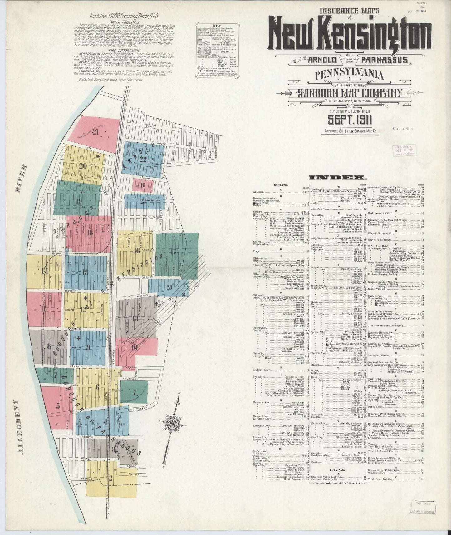 Sanborn Fire Insurance Map from New Kensington, Westmoreland County, Pennsylvania (1911), Sheet #0001 - Complete Map Set gallery image, historic Sanborn map, vintage wall art, Pennsylvania Pennsylvania