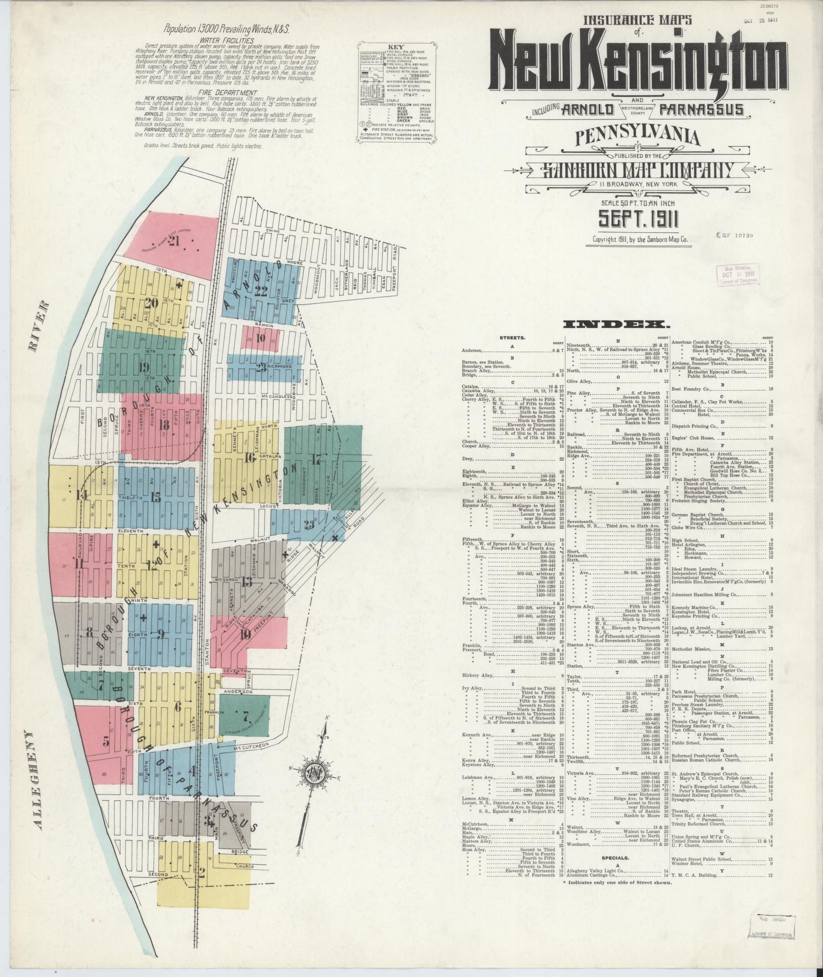 Sanborn Fire Insurance Map from New Kensington, Westmoreland County, Pennsylvania (1911), Sheet #0001 - Complete Map Set gallery image, historic Sanborn map, vintage wall art, Pennsylvania Pennsylvania