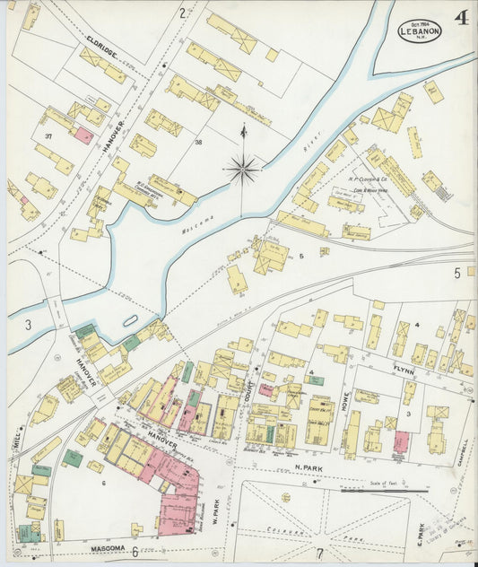 Sanborn Fire Insurance Map from Lebanon, Grafton County, New Hampshire (1904), Sheet #0004 - Historic Sanborn Fire Insurance Map Print, vintage old map wall art, antique decor, genealogy gift, New Hampshire New Hampshire map