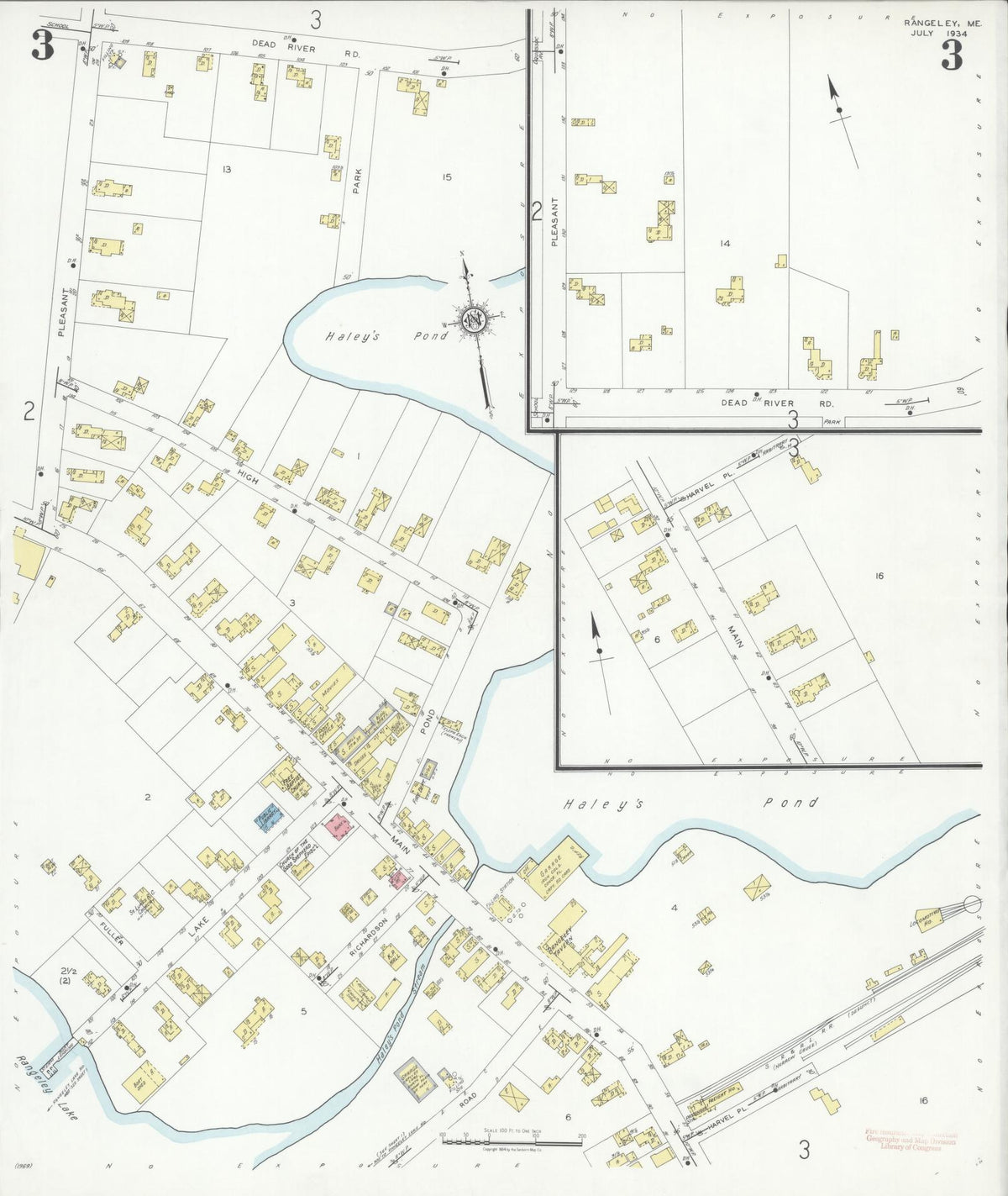 Sanborn Fire Insurance Map from Rangeley, Franklin County, Maine (1934), Sheet #0003 - Historic Sanborn Fire Insurance Map Print, vintage old map wall art, antique decor, genealogy gift, Maine Maine map