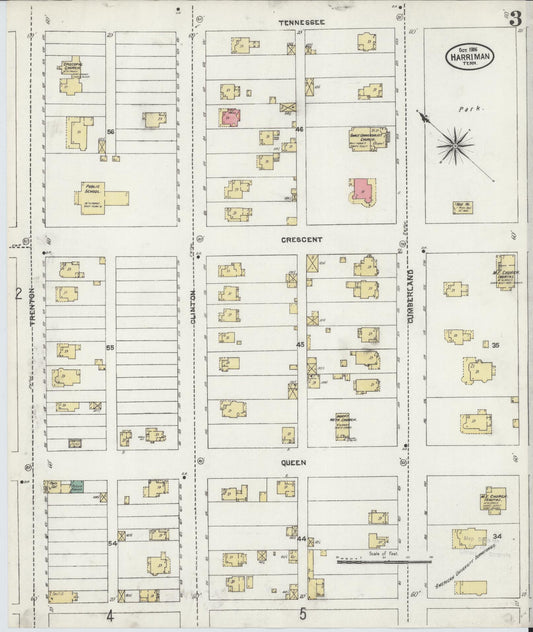Sanborn Fire Insurance Map from Harriman, Roane County, Tennessee (1906), Sheet #0003 - Historic Sanborn Fire Insurance Map Print, vintage old map wall art, antique decor, genealogy gift, Tennessee Tennessee map