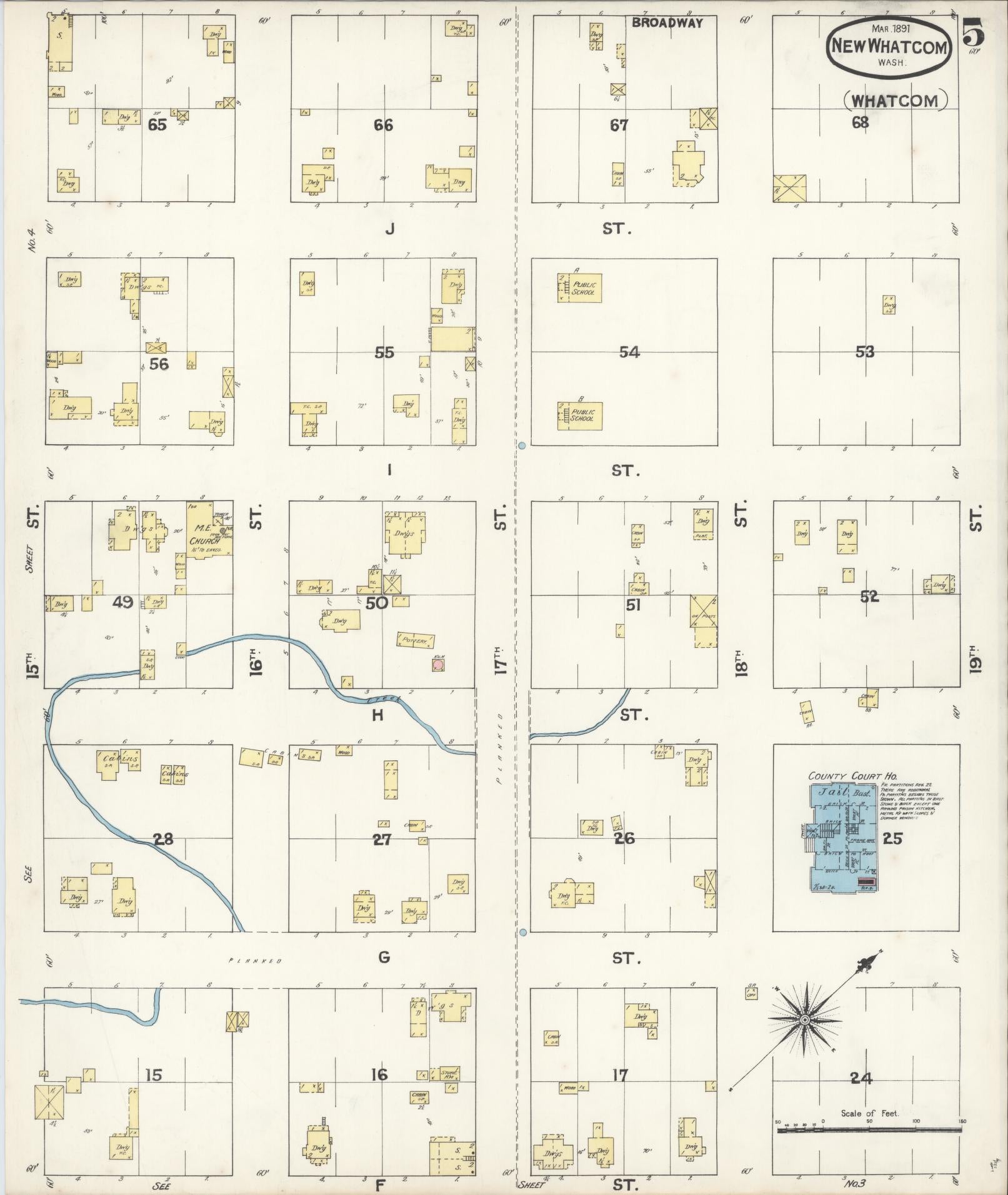 Sanborn Fire Insurance Map from New Whatcom, Whatcom County, Washington (1891), Sheet #0005 - Historic Sanborn Fire Insurance Map Print, vintage old map wall art, antique decor, genealogy gift, Washington Washington map
