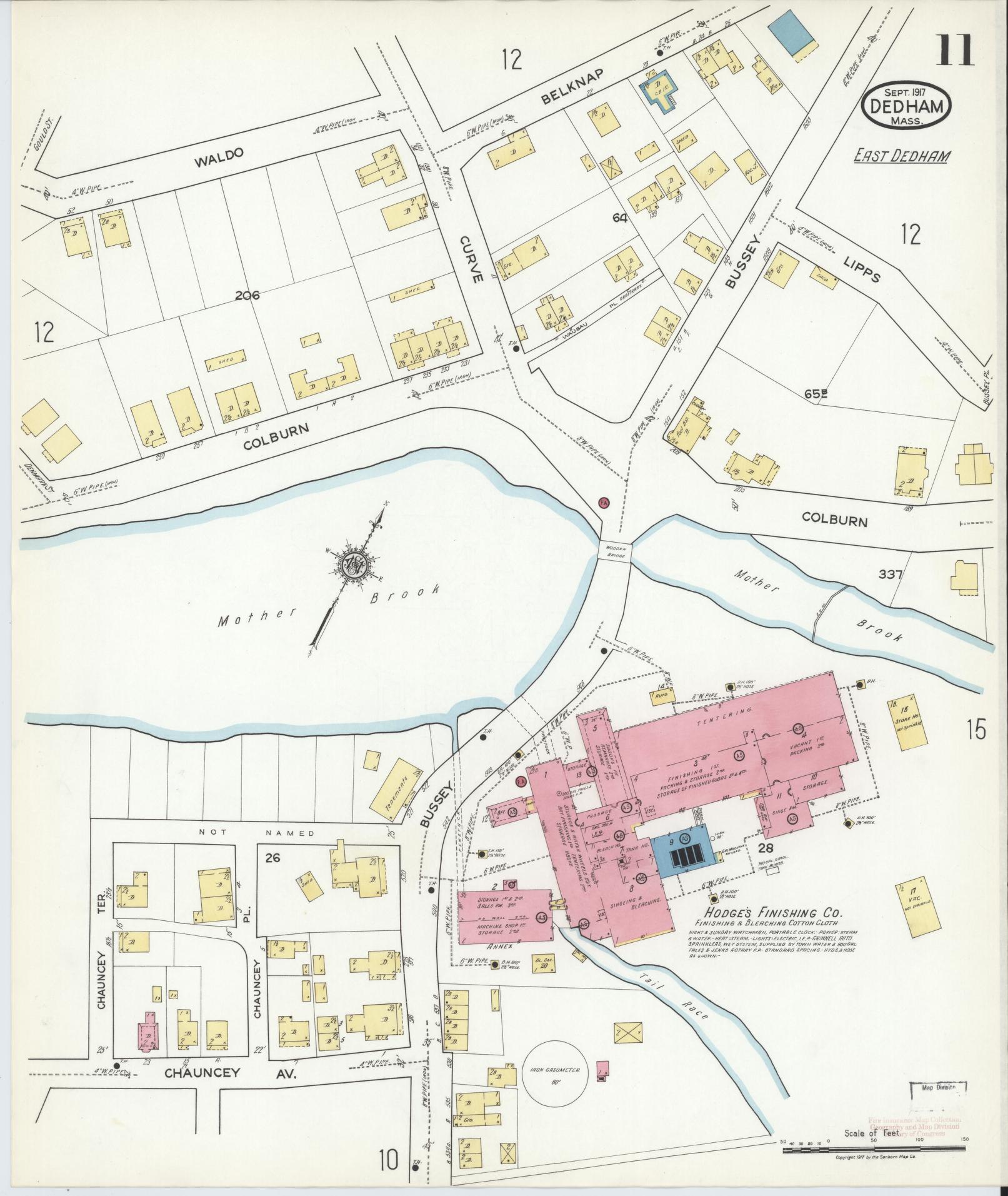 Sanborn Fire Insurance Map from Dedham, Norfolk County, Massachusetts (1917), Sheet #0011 - Complete Map Set gallery image, historic Sanborn map, vintage wall art, Massachusetts Massachusetts