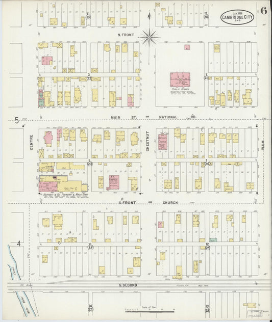 Sanborn Fire Insurance Map from Cambridge City, Wayne County, Indiana (1898), Sheet #0006 - Historic Sanborn Fire Insurance Map Print, vintage old map wall art, antique decor, genealogy gift, Indiana Indiana map