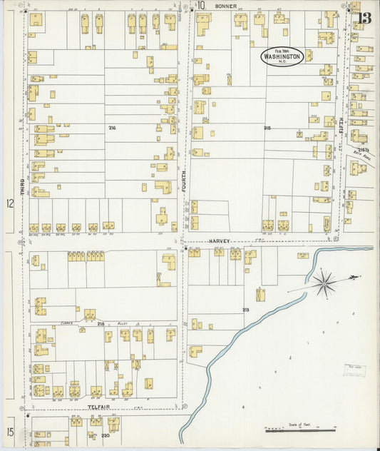 Sanborn Fire Insurance Map from Washington, Beaufort County, North Carolina (1904), Sheet #0013 - Historic Sanborn Fire Insurance Map Print, vintage old map wall art, antique decor, genealogy gift, Washington Washington map