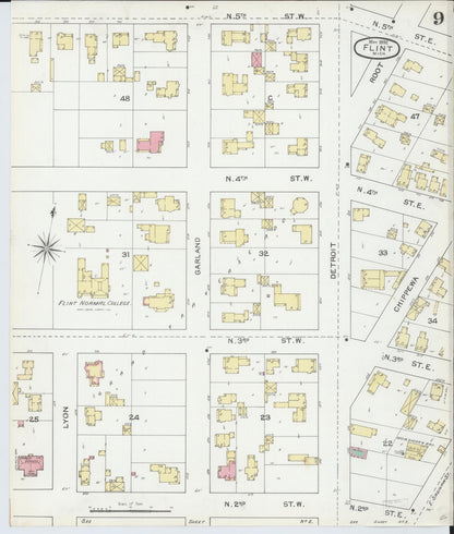 Sanborn Fire Insurance Map from Flint, Genesee County, Michigan (1892), Sheet #0009 - Complete Map Set gallery image, historic Sanborn map, vintage wall art, Michigan Michigan
