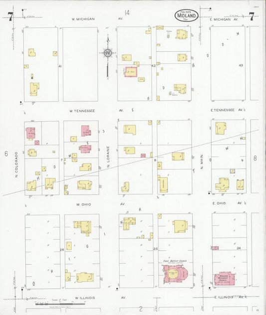 Sanborn Fire Insurance Map from Midland, Midland County, Texas (1929), Sheet #0007 - Historic Sanborn Fire Insurance Map Print, vintage old map wall art, antique decor, genealogy gift, Texas Texas map