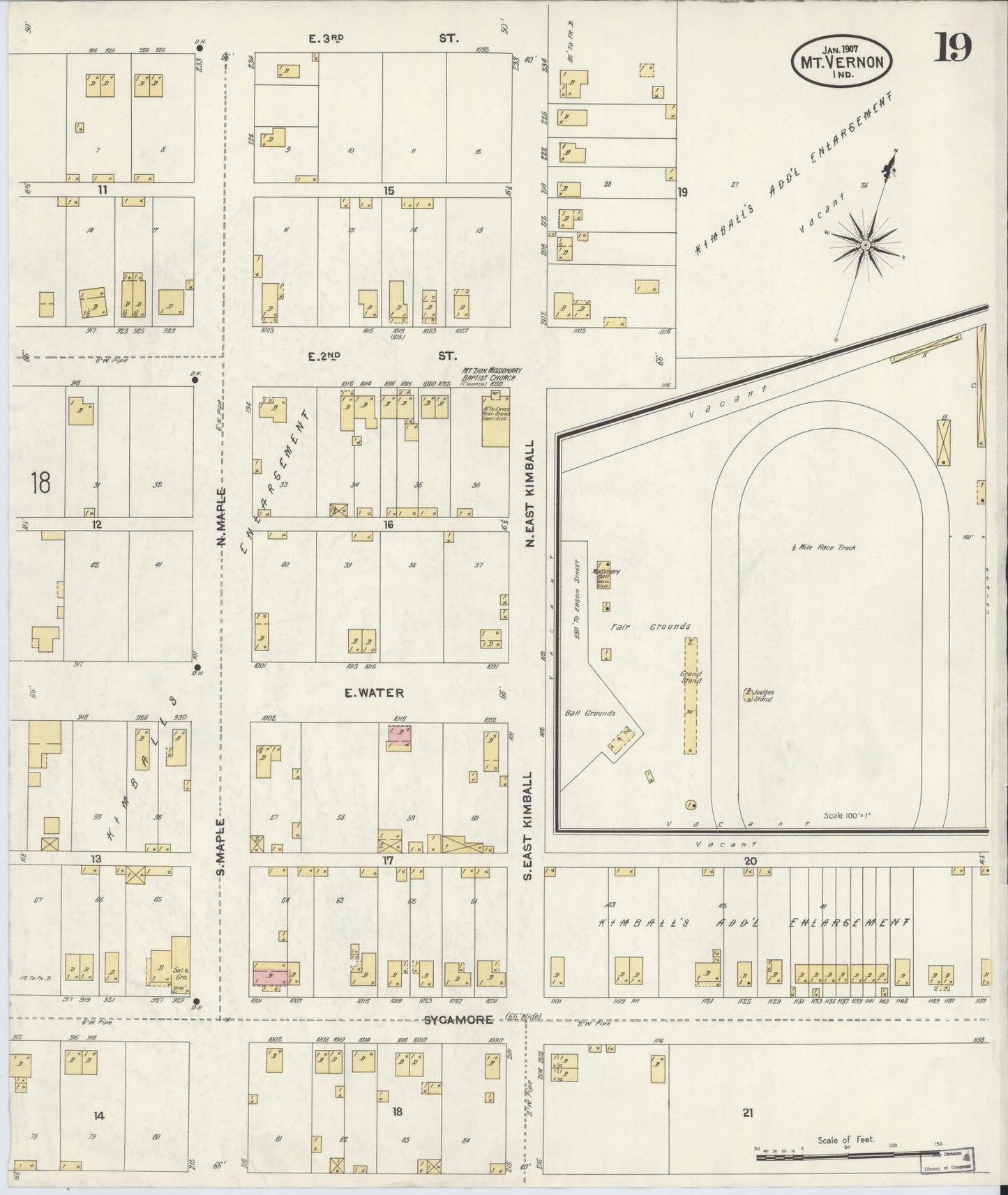 Sanborn Fire Insurance Map from Mount Vernon, Posey County, Indiana (1907), Sheet #0019 - Complete Map Set gallery image, historic Sanborn map, vintage wall art, Indiana Indiana