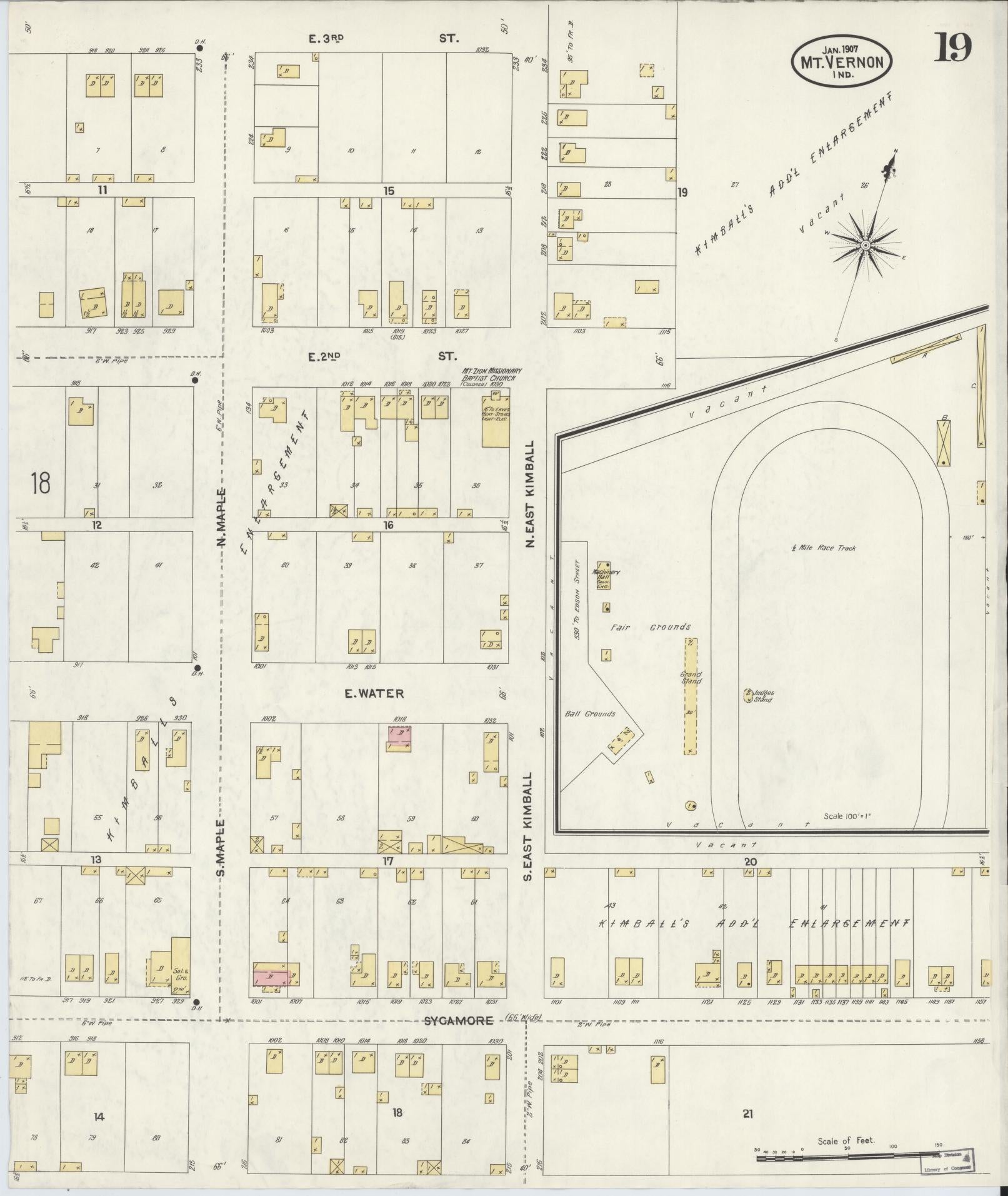 Sanborn Fire Insurance Map from Mount Vernon, Posey County, Indiana (1907), Sheet #0019 - Complete Map Set gallery image, historic Sanborn map, vintage wall art, Indiana Indiana