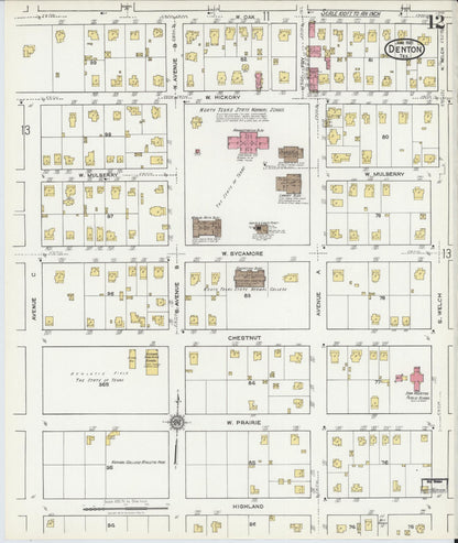 Sanborn Fire Insurance Map from Denton, Denton County, Texas (1921), Sheet #0012 - Complete Map Set gallery image, historic Sanborn map, vintage wall art, Texas Texas