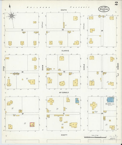 Sanborn Fire Insurance Map from Quanah, Hardeman County, Texas (1908), Sheet #0002 - Complete Map Set gallery image, historic Sanborn map, vintage wall art, Texas Texas