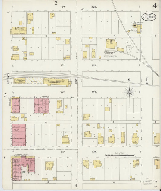 Sanborn Fire Insurance Map from Cordele, Crisp County, Georgia (1898), Sheet #0004 - Historic Sanborn Fire Insurance Map Print, vintage old map wall art, antique decor, genealogy gift, Georgia Georgia map