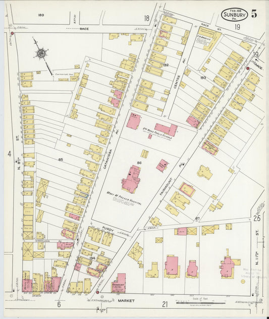 Sanborn Fire Insurance Map from Sunbury, Northumberland County, Pennsylvania (1918), Sheet #0005 - Historic Sanborn Fire Insurance Map Print, vintage old map wall art, antique decor, genealogy gift, Pennsylvania Pennsylvania map