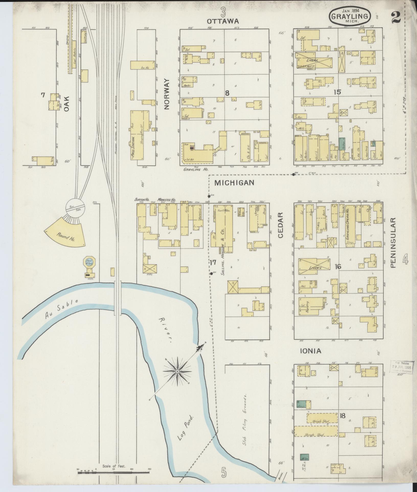 Sanborn Fire Insurance Map from Grayling, Crawford County, Michigan (1894), Sheet #0002 - Complete Map Set gallery image, historic Sanborn map, vintage wall art, Michigan Michigan