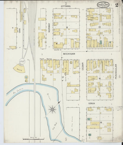 Sanborn Fire Insurance Map from Grayling, Crawford County, Michigan (1894), Sheet #0002 - Complete Map Set gallery image, historic Sanborn map, vintage wall art, Michigan Michigan