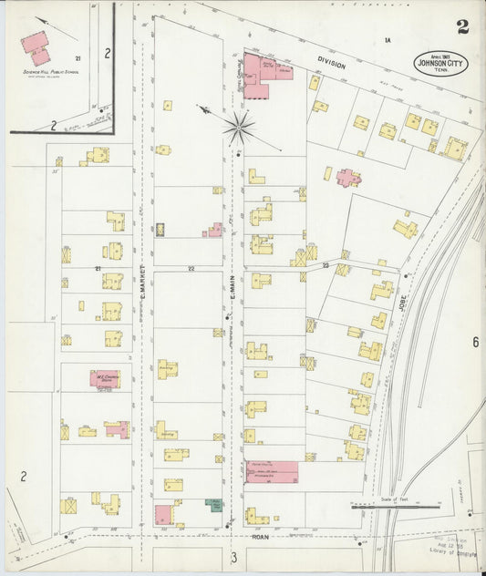 Sanborn Fire Insurance Map from Johnson City, Washington County, Tennessee (1903), Sheet #0002 - Historic Sanborn Fire Insurance Map Print, vintage old map wall art, antique decor, genealogy gift, Tennessee Tennessee map