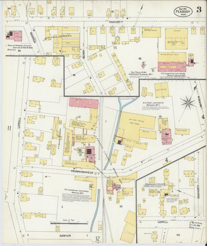 Sanborn Fire Insurance Map from Peabody, Essex County, Massachusetts (1903), Sheet #0003 - Historic Sanborn Fire Insurance Map Print, vintage old map wall art, antique decor, genealogy gift, Massachusetts Massachusetts map