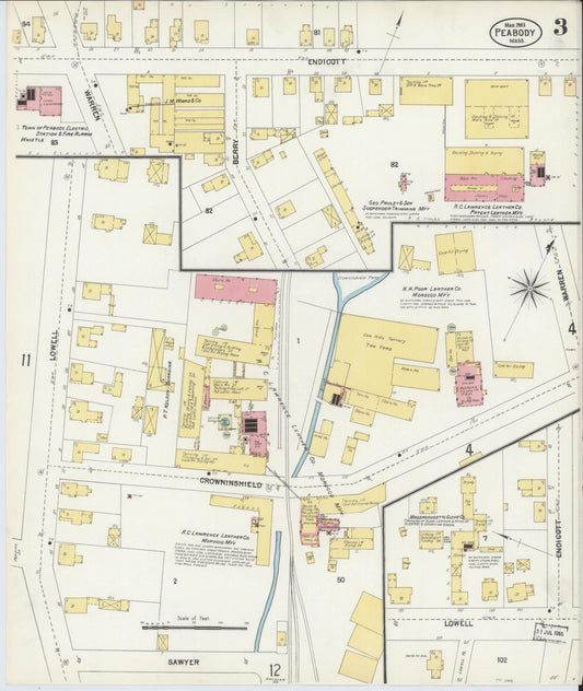 Sanborn Fire Insurance Map from Peabody, Essex County, Massachusetts (1903), Sheet #0003 - Historic Sanborn Fire Insurance Map Print, vintage old map wall art, antique decor, genealogy gift, Massachusetts Massachusetts map