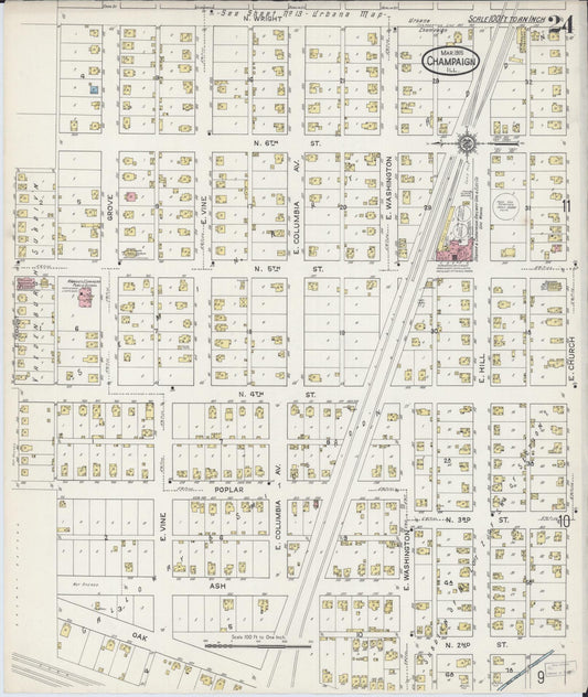 Sanborn Fire Insurance Map from Champaign, Champaign County, Illinois (1915), Sheet #0024 - Historic Sanborn Fire Insurance Map Print, vintage old map wall art, antique decor, genealogy gift, Illinois Illinois map