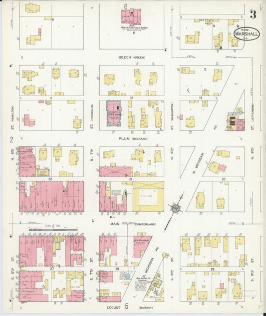 Sanborn Fire Insurance Map from Marshall, Clark County, Illinois (1912), Sheet #0003 - Historic Sanborn Fire Insurance Map Print, vintage old map wall art, antique decor, genealogy gift, Illinois Illinois map