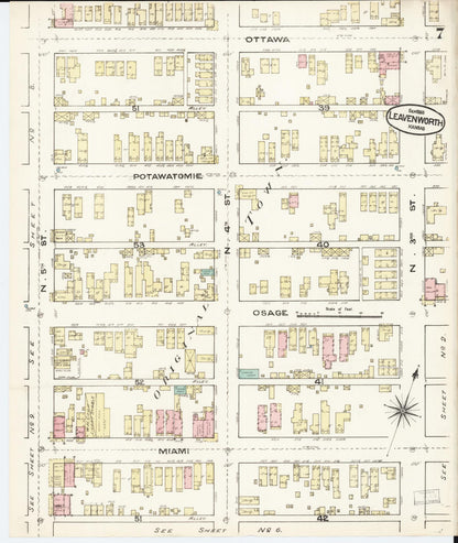 Sanborn Fire Insurance Map from Leavenworth, Leavenworth County, Kansas (1883), Sheet #0007 - Complete Map Set gallery image, historic Sanborn map, vintage wall art, Kansas Kansas