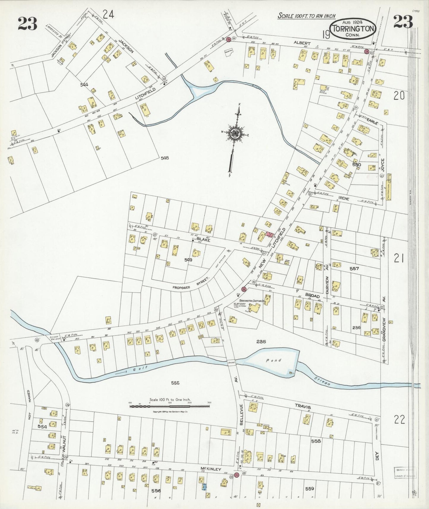 Sanborn Fire Insurance Map from Torrington, Litchfield County, Connecticut (1924), Sheet #0023 - Complete Map Set gallery image, historic Sanborn map, vintage wall art, Connecticut Connecticut