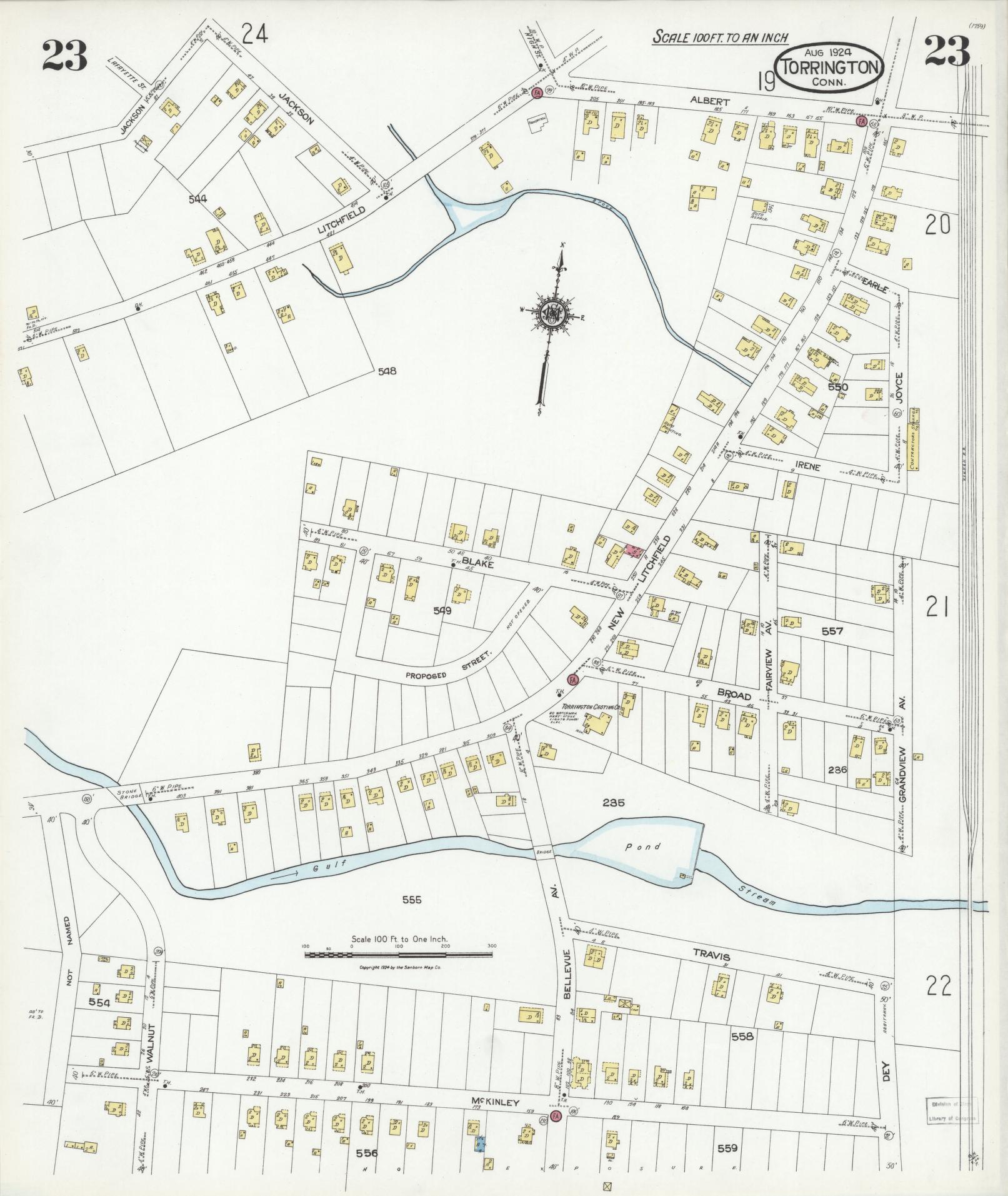 Sanborn Fire Insurance Map from Torrington, Litchfield County, Connecticut (1924), Sheet #0023 - Complete Map Set gallery image, historic Sanborn map, vintage wall art, Connecticut Connecticut